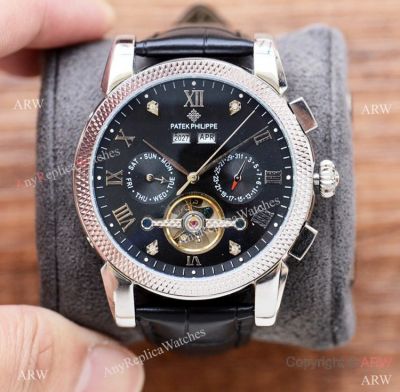 Replica Patek Philippe Perpetual Calendar watches Ss Black Tourbillon Dial 41mm